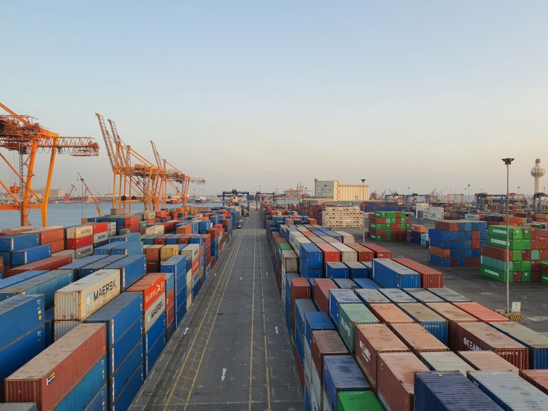 Sample shipping containers at a cargo port