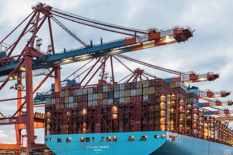 Sample container ship loaded at port